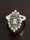 ESTATE SOLID 14K WHITE GOLD NATURAL DIAMOND BLUE GEMSTONE RING SIZE 5.75 #7852 — photo 1