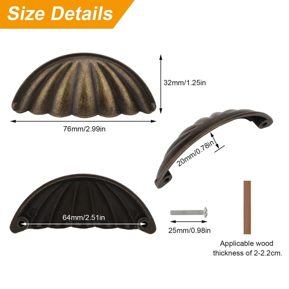 Shell Cup Handles Vintage Semi Circle Knobs for Furniture