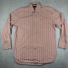 Tommy Hilfiger Men  s 80  s 2-Ply Fabric Striped Long Sleeve Button Down Sz M