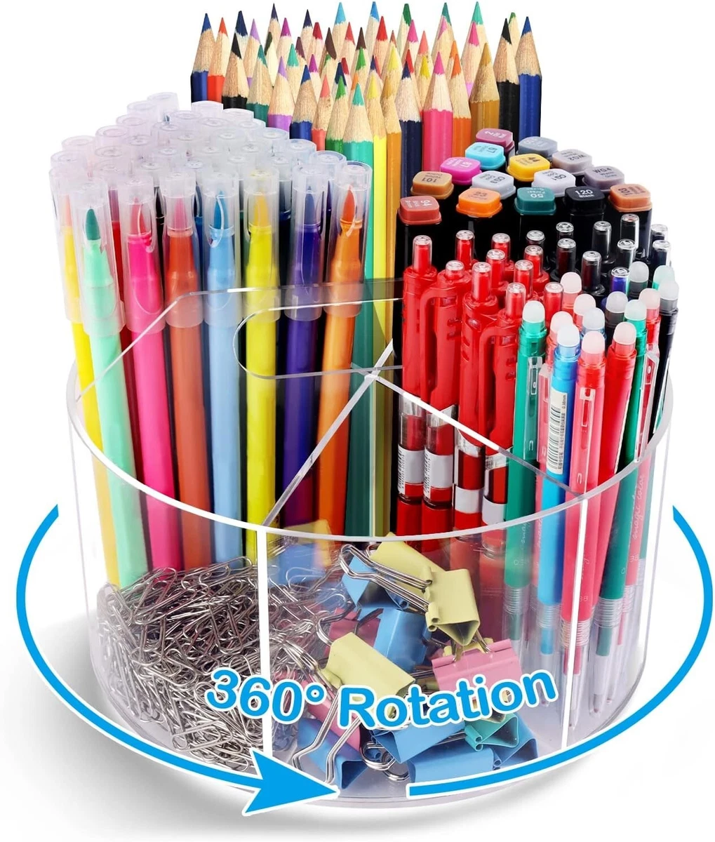 Acrylic Pen Holder Pencil Organizer, 360-Degree Rotating Crayon