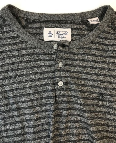 Original Penguin Mens Henley Shirt Long Sleeve Crewneck Striped Sz XXL Gray - Picture 5 of 5