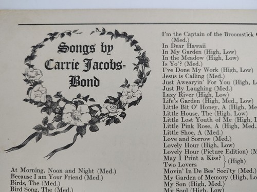 VTG Sheet Music "I Love You Truly" Seven Songs Carrie Jacobs-Bond High B Flat - Picture 10 of 15