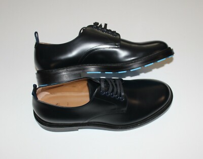 HUGO BOSS ROYAL BLACK LACE UP DERBY SHOES US 7.5/ UK 6.5 BOSS - Stitching-detail Derby shoes in leather - Black main image 4