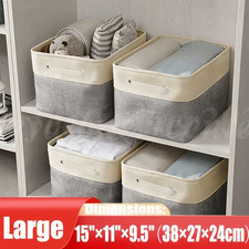 Foldable Fabric Storage Bins with Handles, 4-Pack Linen-style Baskets, Gray