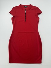 GUESS Dress Womens Large Red Mock Neck Short Sleeve Bodycon Zip Short Knit