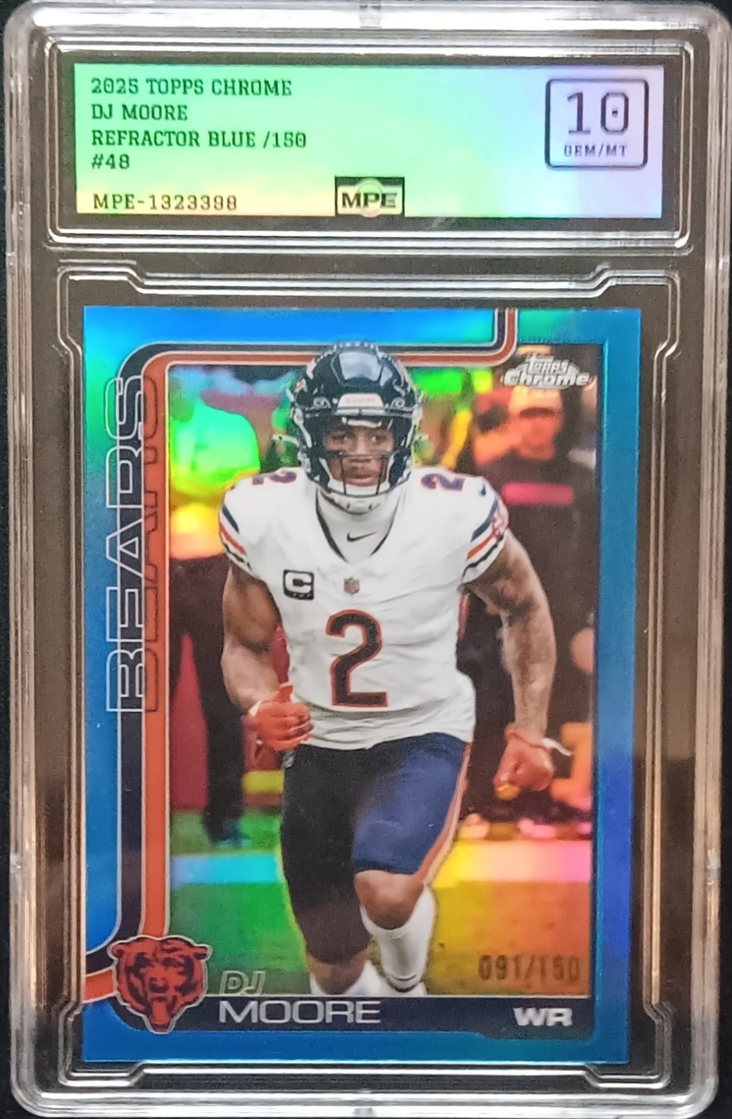 2025 Topps Chrome #48 DJ Moore Blue Refractor/150 SP 🔥 GRADED GEM 10 🔥 MPE 10