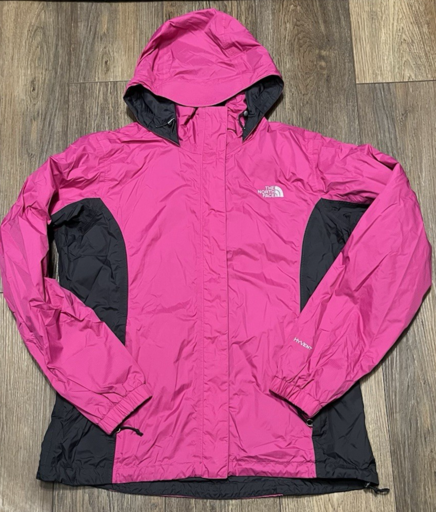 The North Face Hyvent Windbreaker Rain Jacket Womens L Pink/Black Lightweight