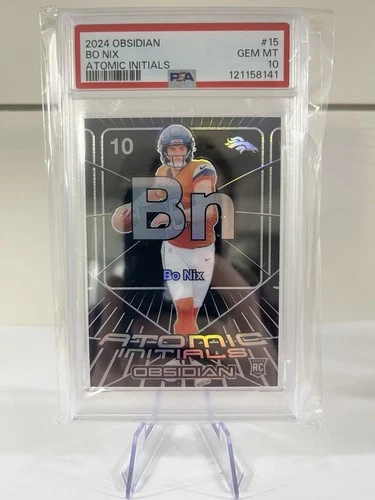 Pop 4 Obsidian Bo Nix Atomic Initials RC Rookie #15 Broncos PSA 10 2024