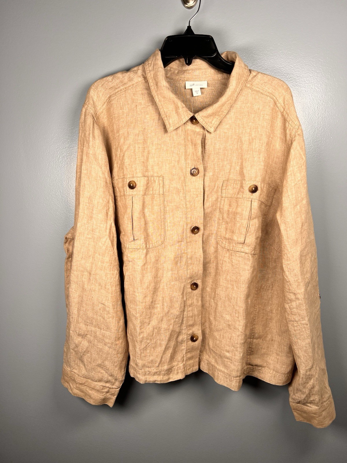 J. Jill Jacket Love Linen Women’s 100% Linen Tan Button Up NWT 3X European Flax