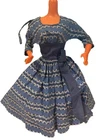 Vintage Barbie Dress Blue White Floral Print 1960s Let’s Dance #978 Doll Clothes