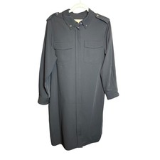 Michael Kors Black Utility Shirt Dress Long Roll Tab Sleeve Epaulettes Pocket L