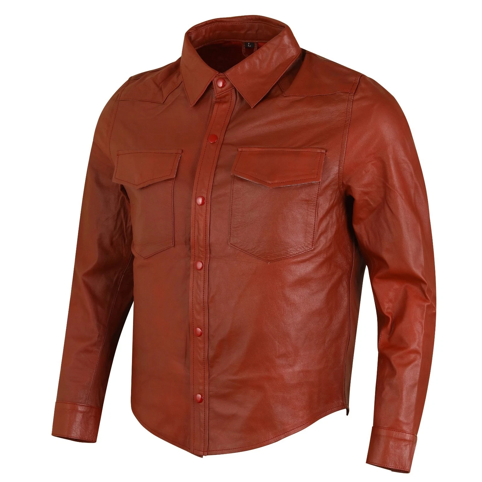 Men's Trucker Leather Jacket Genuine Red Vintage Classic Denim Style Shirt Coat