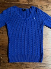 Polo Ralph Lauren Women s Cotton Cable Knit V-Neck Sweater Blue Size S