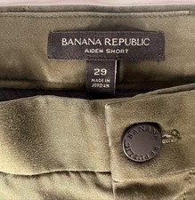 Banana Republic Aiden Men's Green Cotton Chino Cargo Shorts Flat Front Zip