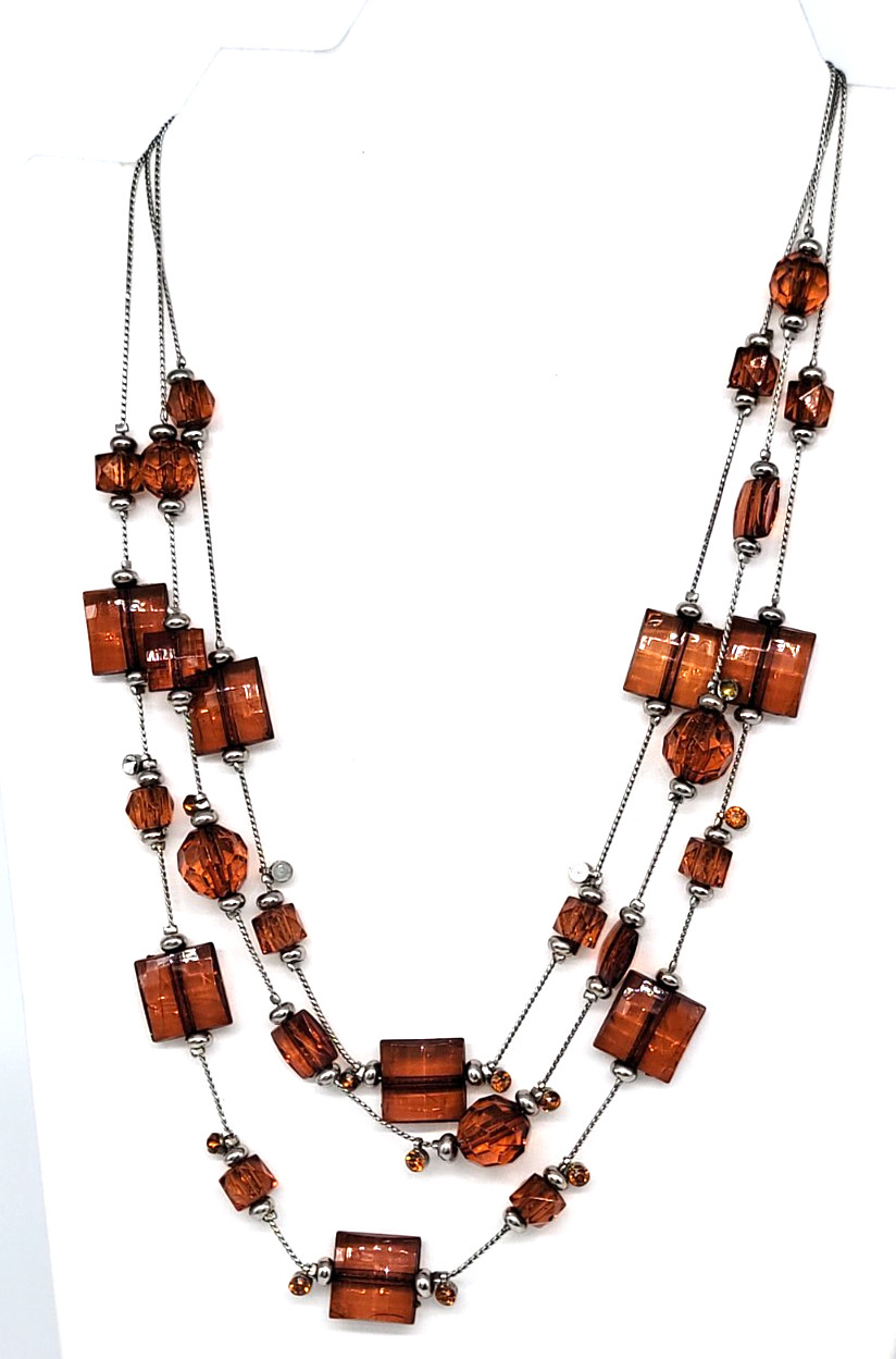 Amber Brown Acrylic Beaded Statement Necklace Lay… - image 2