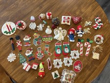 Vtg Lot of Handmade Christmas Ornaments Plastic Canvas Needlepoint Crochet