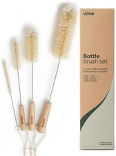 Bottle Brush Set, 4 Natural Sisal Bottle Brushes with Long Bamboo Handles, Pl...