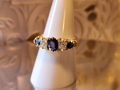 Antique Edwardian Sapphire Diamond Five Stone Ring 18ct London Bridge 2 Carats