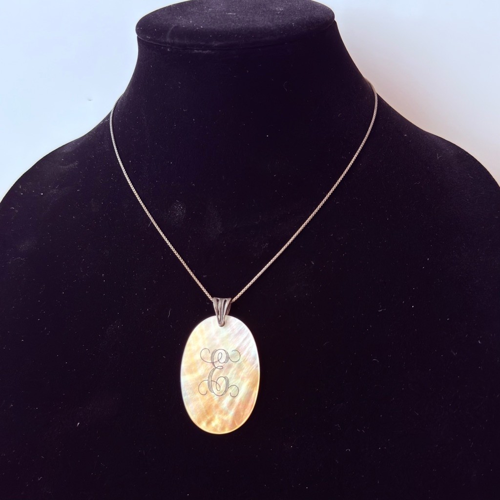 MOP Shell Pendant Initial E Letter Monogram Sterl… - image 3