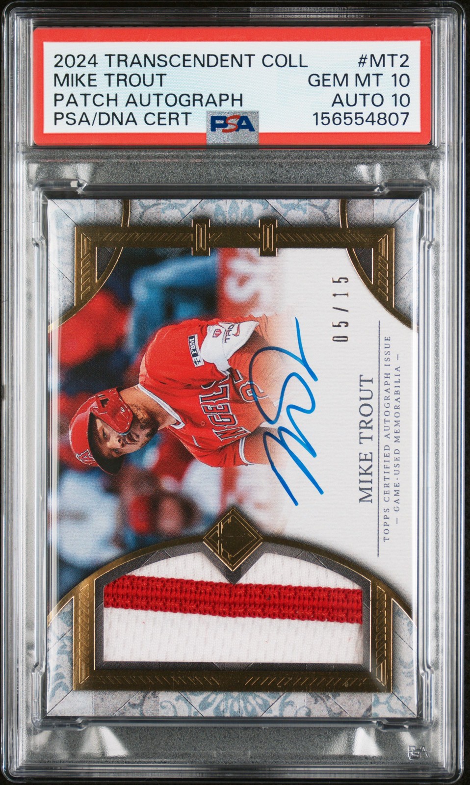 2024 TOPPS TRANSCENDENT COLLECTION PATCH AUTO MIKE TROUT 5/15 PSA 10 AUTO 10