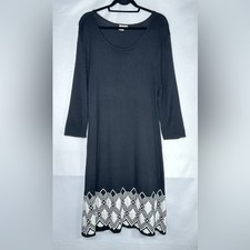 Sangria Black & White Sweater Dress Geometric Border Pattern Sz XL
