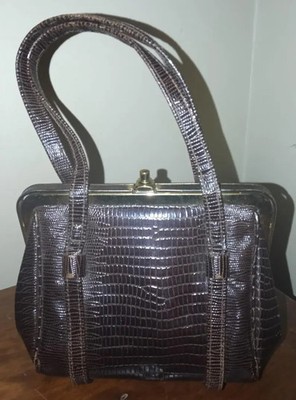 1950's ''After Five'' Faux LIZARD SKIN Hand Bag Purse ELEGANT Chocolate Brown Chic