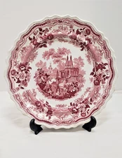 William Adams India #7 Red Transferware 9 1/8 Inch Plate Circa 1830-1840s