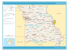 Map of the State of Missouri United States of America Political Physical Poster