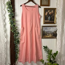 Unbranded Linen Blend Midi Dress XL Pink Excellent Sleeveless Pocket A-Line
