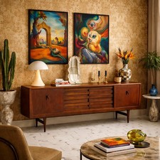 Buffet Bas Vintage Plaqué en Teck Design Europe du Nord Années 60 Original