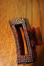 Rhinestone Rectangle Hair Claw Clip for Women, Brown Plastic Accessory