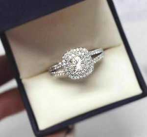 Authentic 2.00 Ct Double Halo Lab Created Engagement Ring 14K White Gold Plated