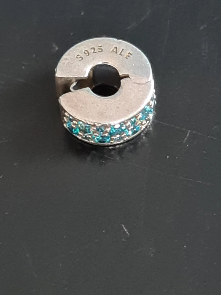 Pandora Charm "Petrolfarbener Pavé-Clip" Silber Original 