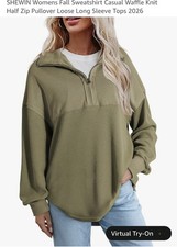 SHEWIN Waffle Knit 1/2 Zip Collared Long Sleeve Loose Sweatshirt Green 2026