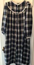 Lanz of Salzburg Nightgown Green Blue Plaid Flannel Lace Trim Sz Medium