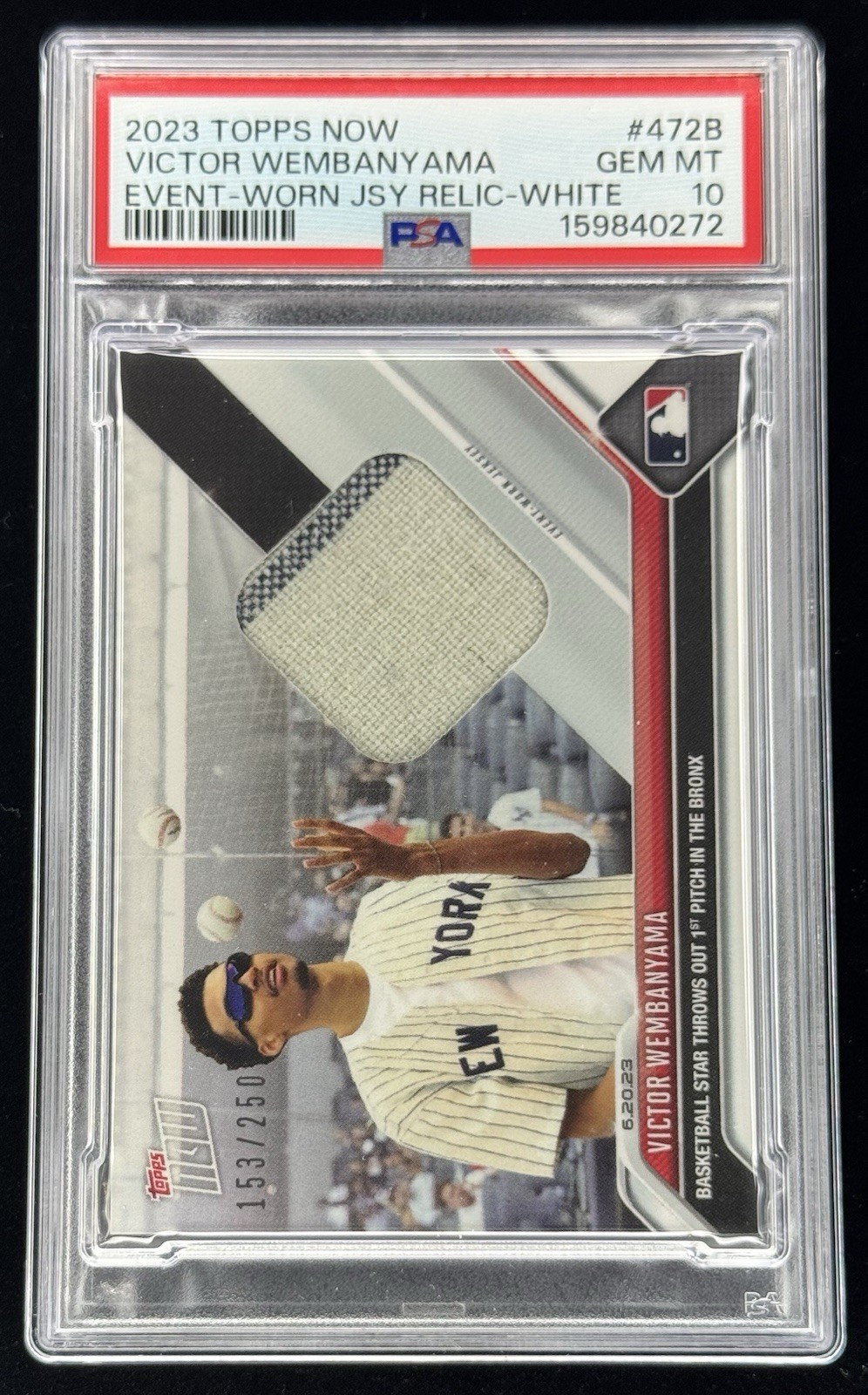 Victor Wembanyama /250 PSA 10 2023 RC / Rookie Year Topps Now Game Worn Patch