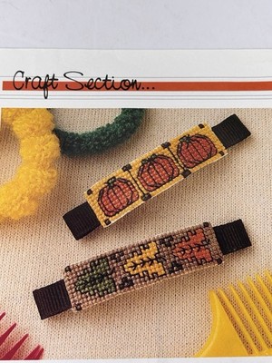 Counted Cross Stitch Pattern BARRETTES FOR FALL Pumpkins Leaves Magazine Pages