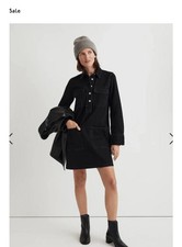 Madewell Popover Mini Shirtdress Womens Black Cotton Blend Pockets Oversized M