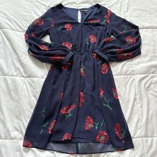 Express Dress Womens Size XS Blue Mini Long Sleeve Vampire Grunge Floral Summer