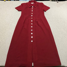 Talbots Womens sz 4P Petites Dress Red Button Up Maxi Collared Short Sleeve