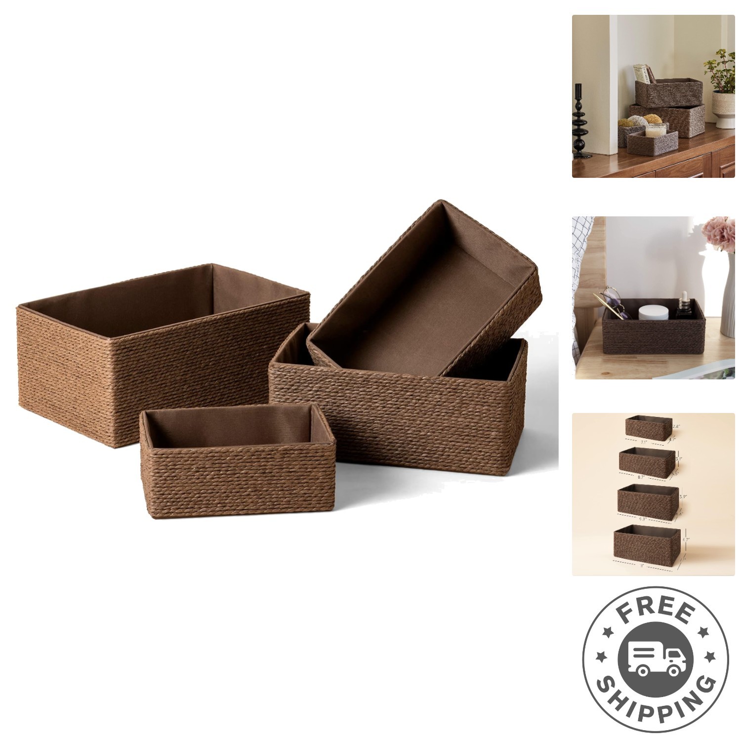 Stackable Eco-Friendly Storage Bins Set of 4 Lightweight Organizers