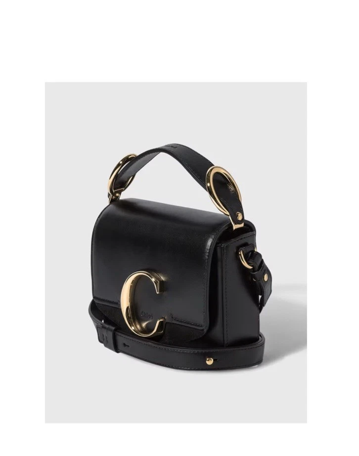 Chloé The C Mini Leather and Suede Shoulder Bag Crossbody Bag Black - Image 2 of 4