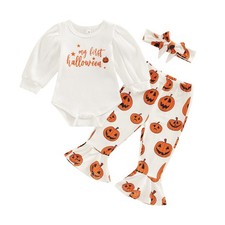 Baby Girl Halloween Thanksgiving Outfit 3 Piece 3-6 Months 1st Halloween Orange