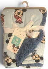 Disney Baby Mickey Mouse In A Scarf Light Blue Sherpa Lined Blanket 30" x 40"