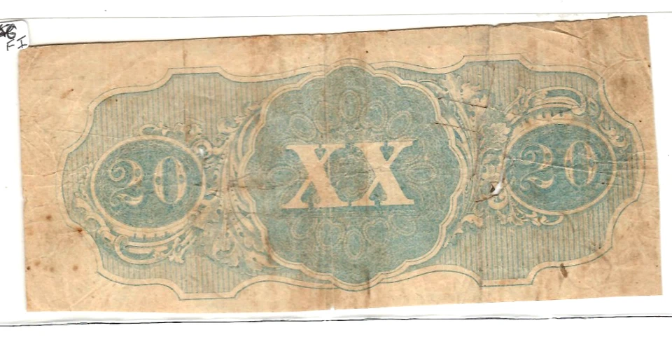 $20 "XX"CONFEDERATE" (BLUEBACK) "1800'S" $20 (XX) "BLUEBACK" "CONFEDERATE" RARE - Image 2 of 3