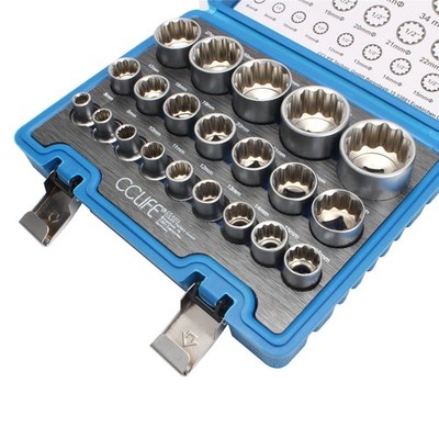 21tlg 1/2'' Steckschlüssel Vielzahn Nuss Satz Stecknuss für 6 und 12 Kant 8-36mm