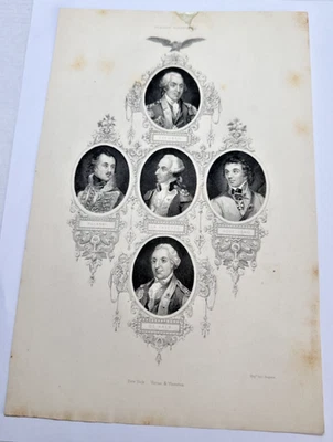 Antique Lafayette Pulaski Kosciuszko Steuben De Kalb Revolutionary War Engraving - Image 1 of 2