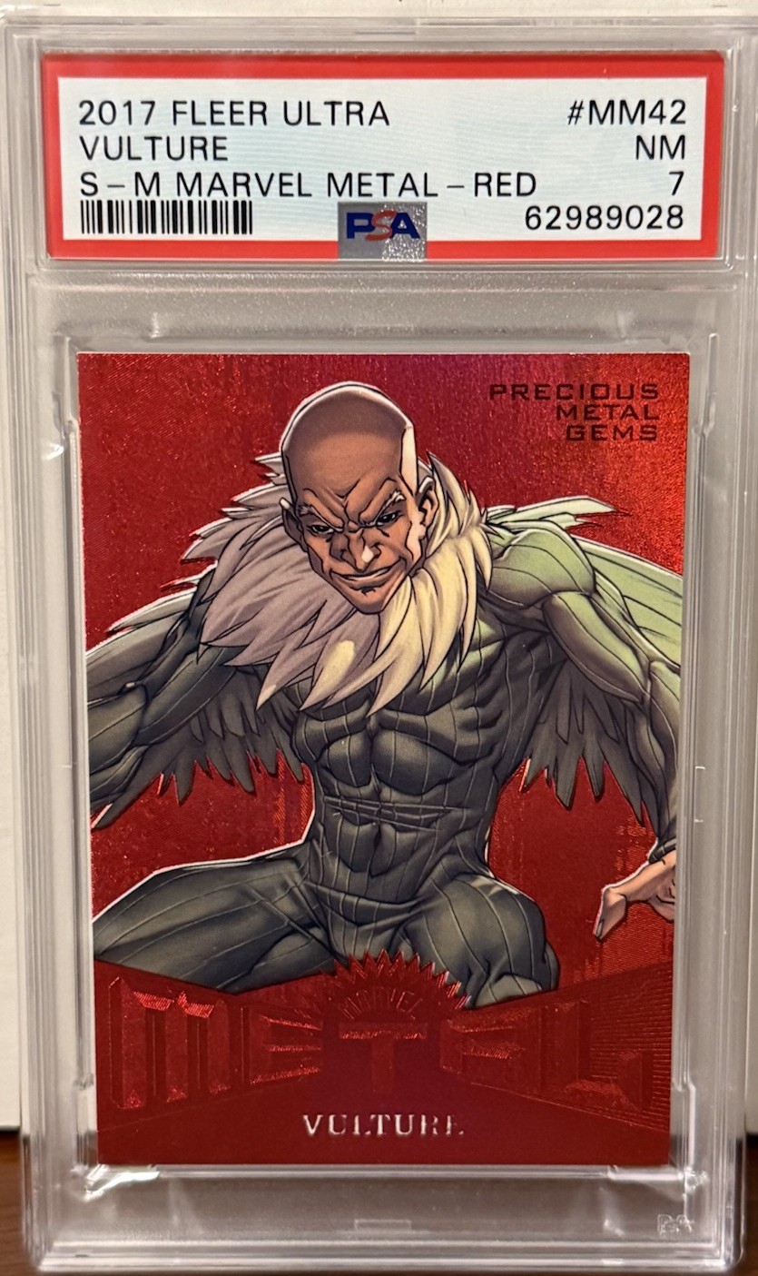 2017 Fleer Ultra Spider-Man Vulture Precious Metal Gems PMG Red /99 PSA 7 #MM42