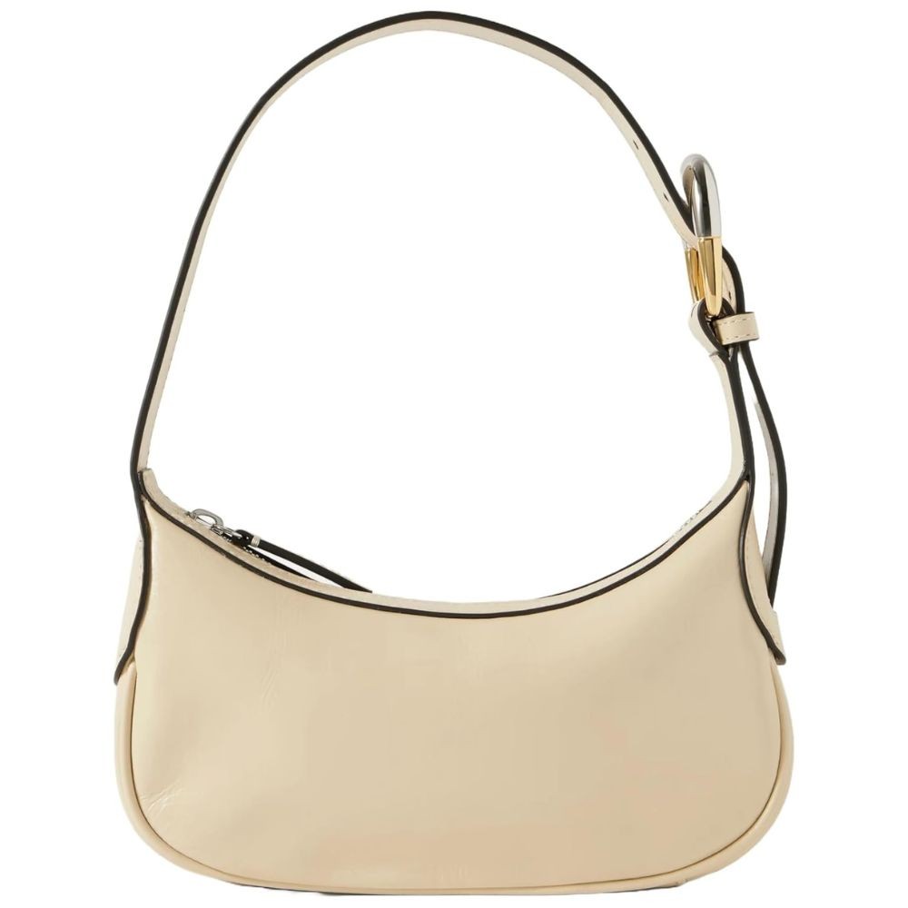 Staud Womens Cream Owen Gold Strap Zipper Closure Leather Shoulder Bag OS New