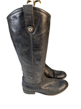 Frye Melissa Button Women  s Black Leather Knee-High Riding Pull-On Boots 7.5 B